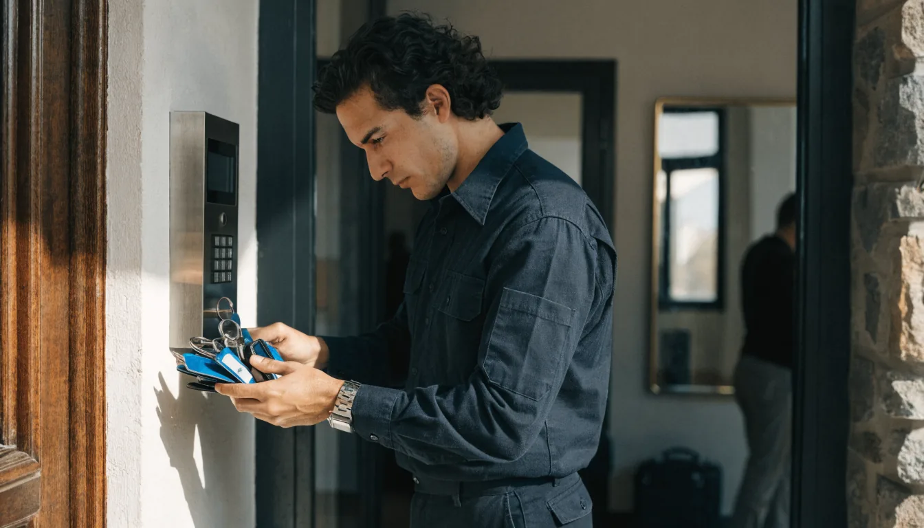Cerrajero programando tarjetas de control de accesos de una comunidad en Sant Cugat del Vallès